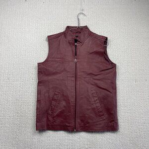 I.B. Exchange by Irwin Bilerman Red Leather Moto Vest Jacket Biker Wom Sz M